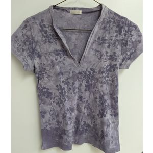 VTG IVORY Purple Tie dye vneck floral tee top